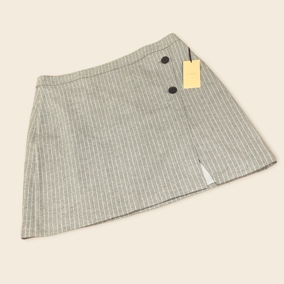 NWT Halogen Button Detail Faux Wrap Gray Pinstripe Skirt Womens Sz 18 - Picture 6 of 12